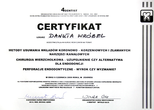 Certyfikat 4 Dentist