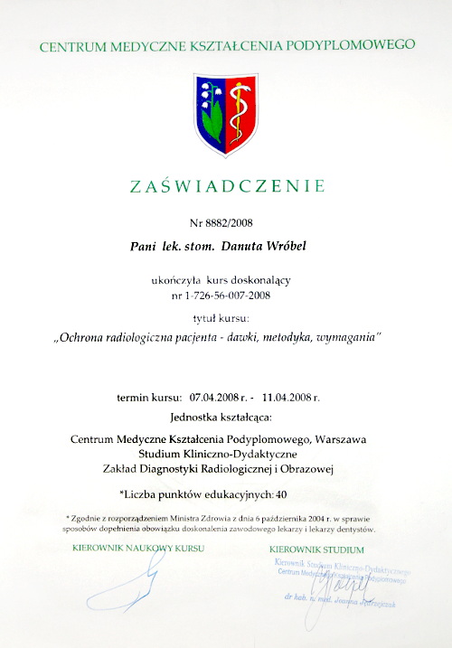 Zaświadczenie Centrum Medycznego Kształcenia Podyplomowego