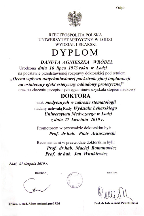 Doktorat lek. n. med. Danuty Wróbel