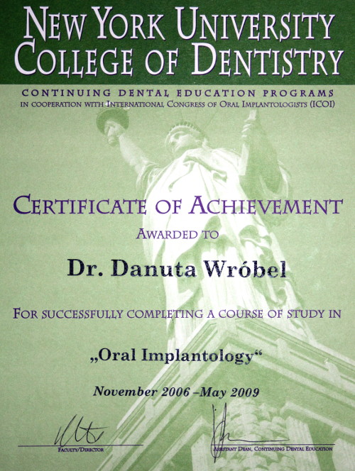 Międzynarodowy certyfikat Oral Implantology